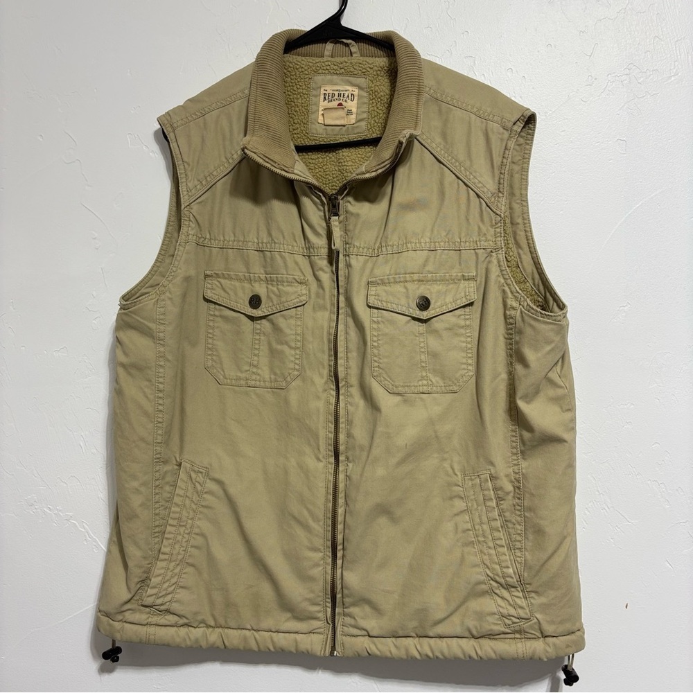 Red Head Men's Full Zip Vest Large Lined Tan Neutral Hunting Outdoor Cotton